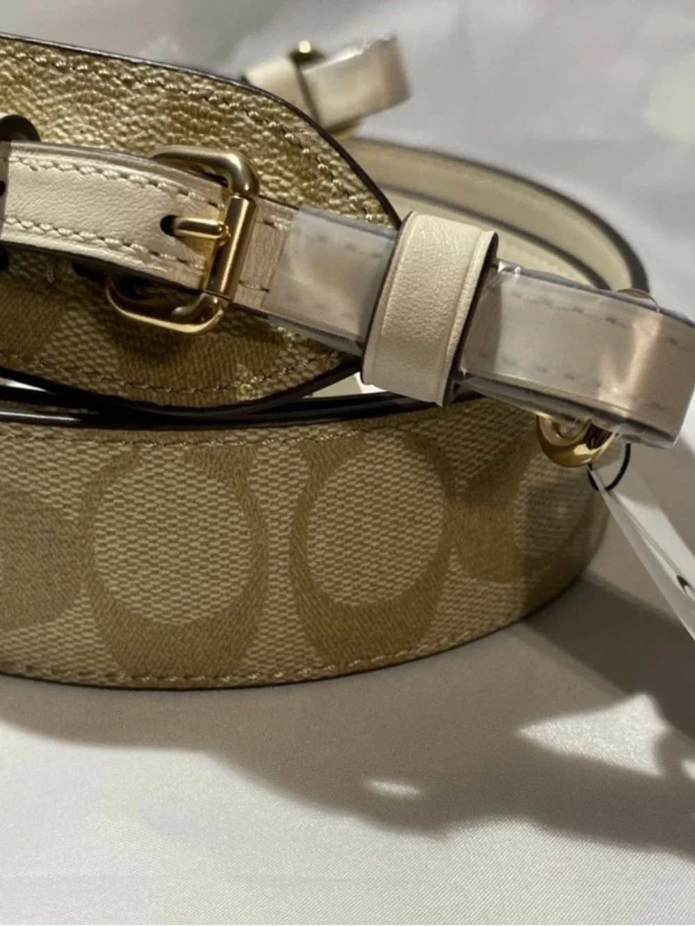 Coach Signature Canvas Adjustable Strap in Cream and Gold